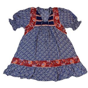 Anthropologie Patron's of Peace Floral Dress Women Sz Medium Blue Boho Prairie‎